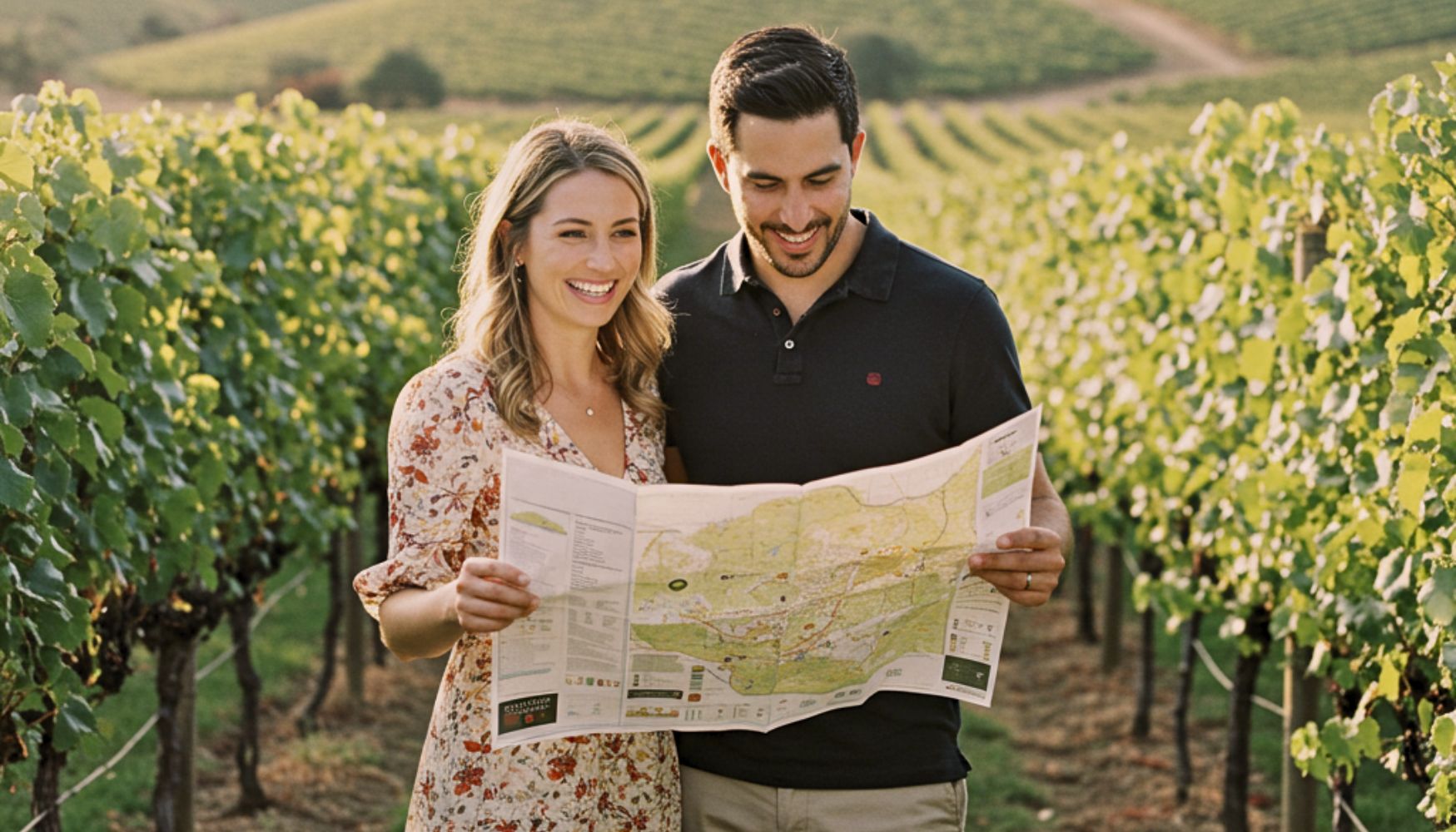 A couple with a map of Sonoma Valley wineries